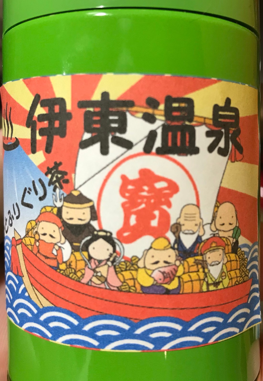 The seven luck gods as depicted on a Japanese tea tin.